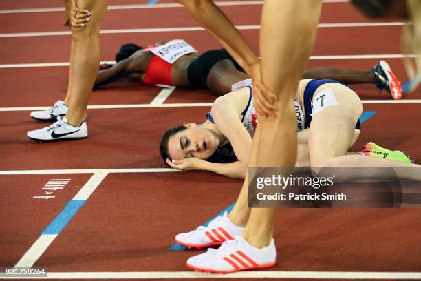 Laura Muir of Great Britain reacts as Faith Chepngetich Kipyegon of Kenya won gold in the womens 1500m final during day four of the 16th IAAF World...