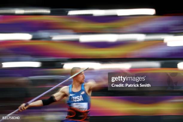Zach Ziemek of the United States competes in the Men's Decathlon Javelin during day nine of the 16th IAAF World Athletics Championships London 2017...