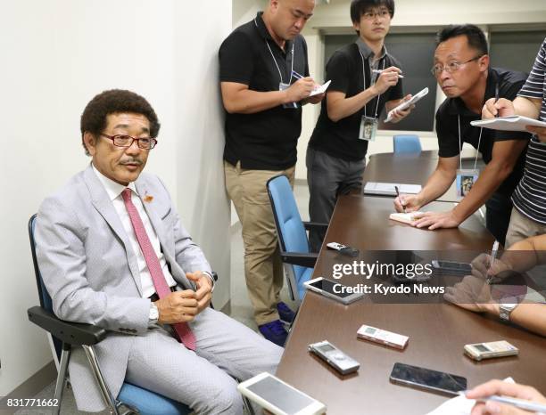 Japanese boxing great Yoko Gushiken speaks to reporters after Shinsuke Yamanaka failed to tie Gushiken's Japanese record of successfully defending a...