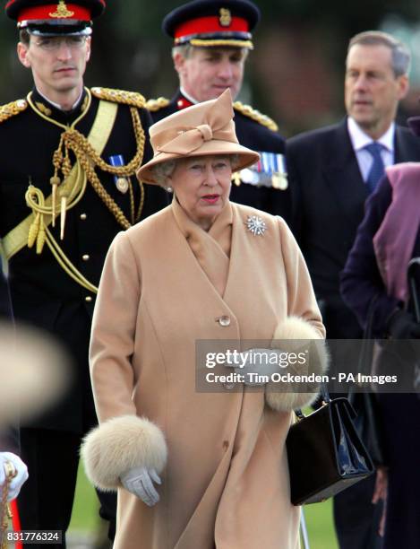 Queen ELizabeth II arrive for The Sovereign's Parade at the Royal Military Academy at Sandhurst in Surrey where one of her grandsons, Prince Harry,...