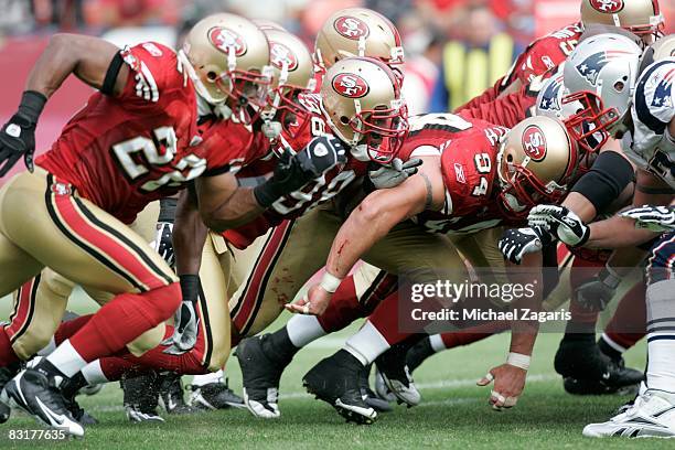 Special teams of the San Francisco 49ers during the NFL game against the New England Patriots on Bill Walsh Field at Candlestick Park on October 5,...