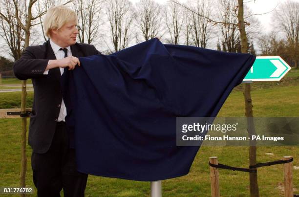 Boris Johnson, MP for Henley and Conservative spokesman on Higher Education, opens a footpath at the Environment Agency in Wallingford, Oxon, Friday...