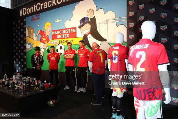 Heuer Art Provocateur Alec Monopoly, Jesse Lingard, Michael Carrick and Chris Smalling of Manchester United, TAG Heuer CEO and President of LVMH...