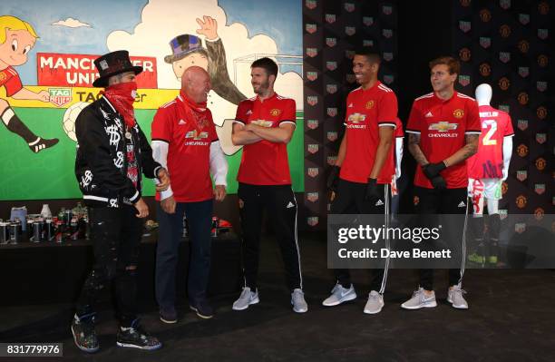 Heuer Art Provocateur Alec Monopoly, TAG Heuer CEO and President of LVMH Watch Division Jean-Claude Biver, Michael Carrick, Chris Smalling and Victor...