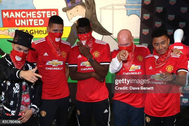 Heuer Art Provocateur Alec Monopoly, Chris Smalling, Paul Pogba , TAG Heuer CEO and President of LVMH Watch Division Jean-Claude Biver and Jesse...
