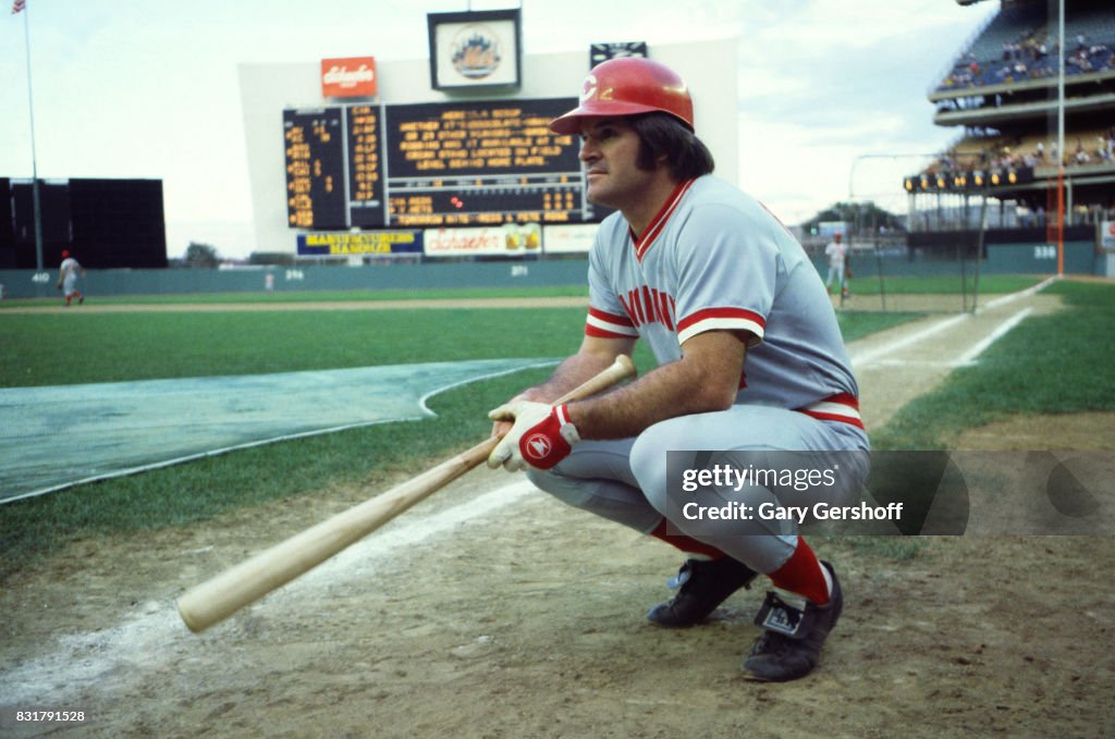 Pete Rose Warms Up At Shea Stadium