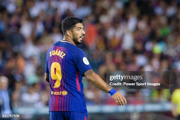 Luis Suarez of FC Barcelona in action during the Supercopa de Espana Final 1st Leg match between FC Barcelona and Real Madrid at Camp Nou on August...