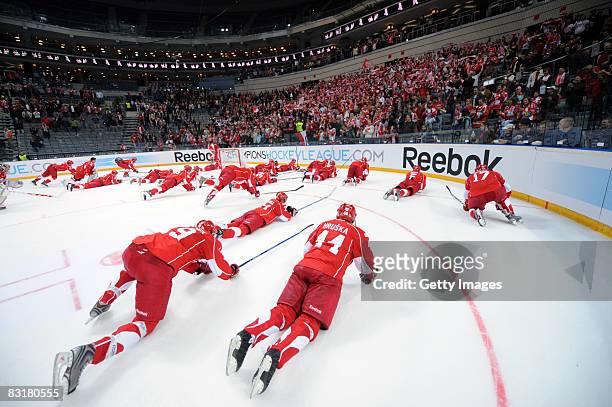 Players of Prague are seen during the IIHF Champions Hockey League match between Slavia Prague and Linkoping HC on October 8, 2008 in Ufa, Russia.