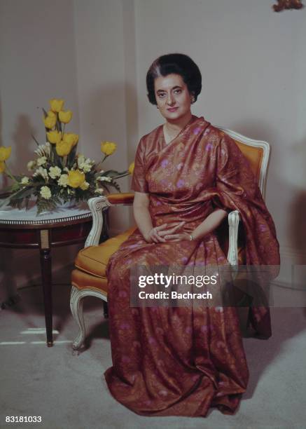 Portrait of Indira Gandhi who served as Prime Minister of India from 1966 to 1974 and 1980 until her assassination in 1984, New York, 1963.