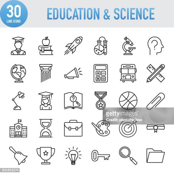 modern universal line education and science icons - business strategy stock illustrations