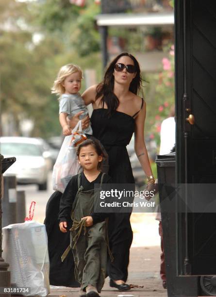 Actress Angelina Jolie and her children Zahara, Pax, and Shiloh are seen walking in the French Quarter on October 6, 2008 in New Orleans, Louisiana.