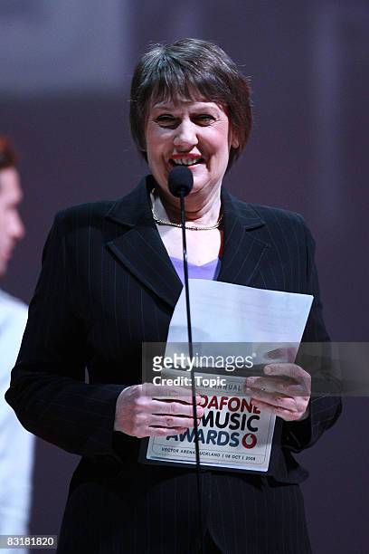 Prime Minister Helen Clark presents the award for International Achievement Award on stage at the Vodafone New Zealand Music Awards 2008 at Vector...