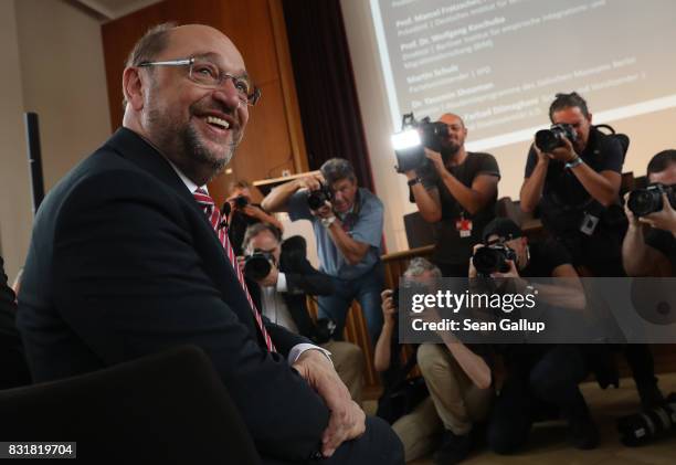 Martin Schulz, chancellor candidate of the German Social Democrats , arrives to speak on immigration and integration at an event co-hosted by the...