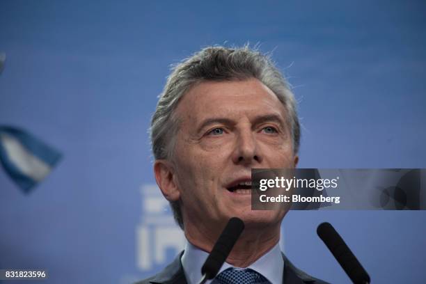 Mauricio Macri, Argentina's president, speaks during a joint press conference with U.S. Vice President Mike Pence, not pictured, in Buenos Aires,...