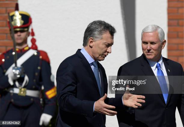 President of Argentina Mauricio Macri speaks to U.S. Vice President Mike Pence after a meeting as part of the official visit of US Vice President...