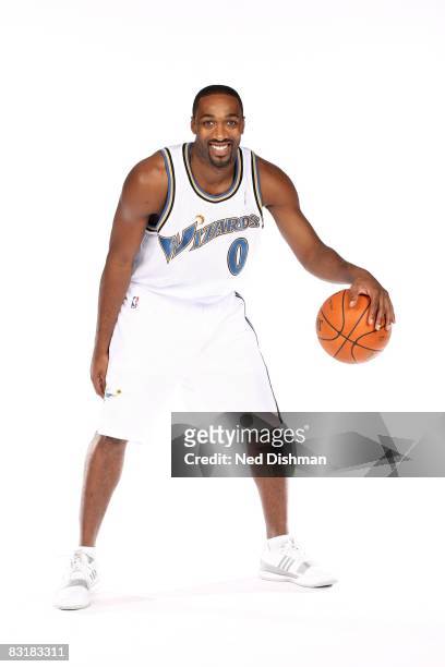 Gilbert Arenas of the Washington Wizards poses for a portrait during NBA Media Day on September 26, 2008 at the Verizon Center in Washington, DC....