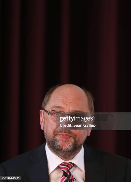 Martin Schulz, chancellor candidate of the German Social Democrats , speaks on immigration and integration at an event co-hosted by the Berlin...