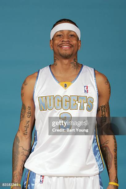 Allen Iverson of the Denver Nuggets poses for a portrait during NBA Media Day on September 29, 2008 at the Pepsi Center in Denver, Colorado. NOTE TO...