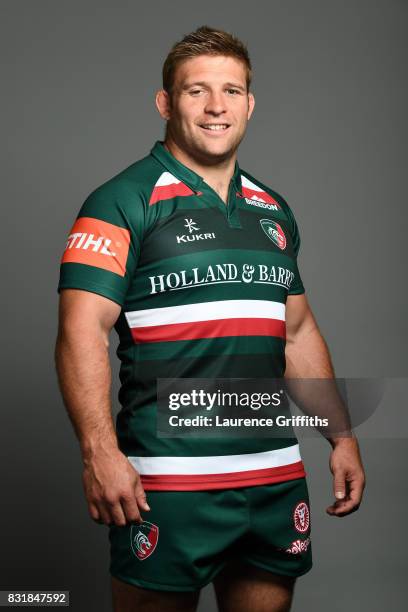 Tom Youngs of Leicester Tigers poses for a portrait during the squad photo call for the 2017-2018 Aviva Premiership Rugby season at Welford Road on...