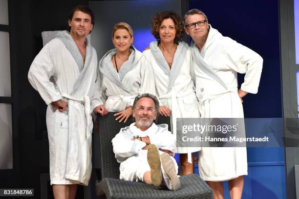 Max Claus, Jeanette Biedermann, Hugo Egon Balder, Madeleine Niesche and Rene Heinersdorff during 'Aufguss' rehearsal photo call at Hotel Bayerischer...