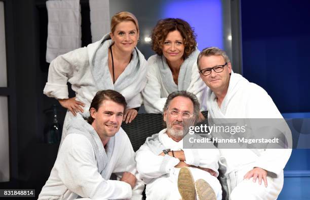 Max Claus, Jeanette Biedermann, Hugo Egon Balder, Madeleine Niesche and Rene Heinersdorff during 'Aufguss' rehearsal photo call at Hotel Bayerischer...