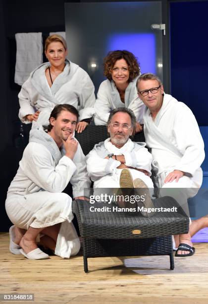 Max Claus, Jeanette Biedermann, Hugo Egon Balder, Madeleine Niesche and Rene Heinersdorff during 'Aufguss' rehearsal photo call at Hotel Bayerischer...