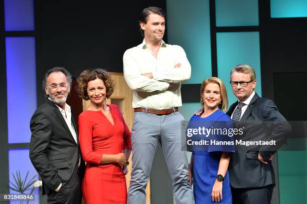 Hugo Egon Balder, Madeleine Niesche, Max Claus, Jeanette Biedermann and Rene Heinersdorff during 'Aufguss' rehearsal photo call at Hotel Bayerischer...