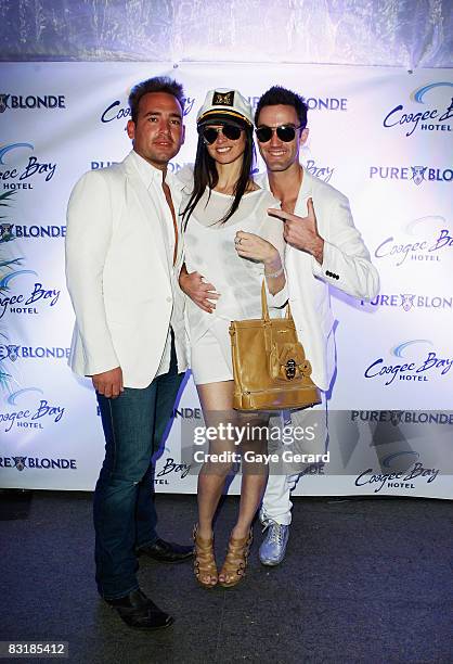 Dimitri, Tali Jatali and Matt Dillian arrive for the official launch of 'White Sands' at the Coogee Bay Hotel on October 9, 2008 in Sydney, Australia.