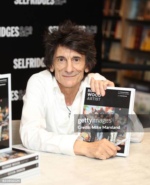 Ronnie Wood signs copies of his new book 'Ronnie Wood: Artist' at Selfridges on August 15, 2017 in London, England.