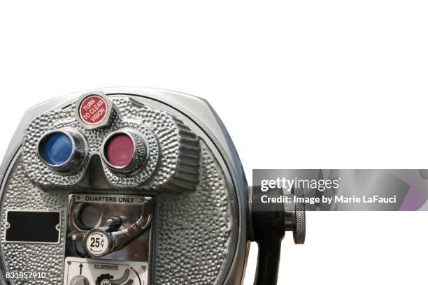 coin-operated binoculars with white background - coin operated binocular nobody stock pictures, royalty-free photos & images