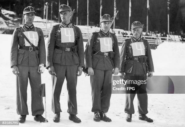 The skiing team of German servicemen, who won the 25-kilometre military cross-country event at the the FIS Nordic World Ski Championships at...