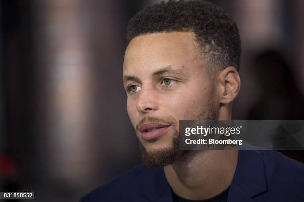 Stephen Curry, a professional basketball player with the National Basketball Association's Golden State Warriors, speaks during a Bloomberg...