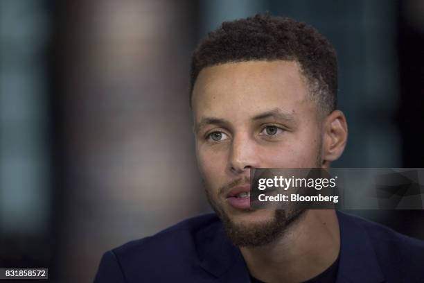 Stephen Curry, a professional basketball player with the National Basketball Association's Golden State Warriors, speaks during a Bloomberg...