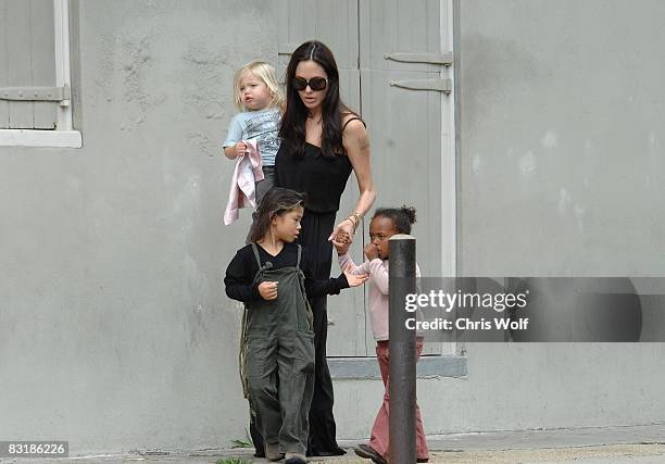 Actress Angelina Jolie and her children Zahara, Pax, and Shiloh are seen walking in the French Quarter on October 6, 2008 in New Orleans, Louisiana.