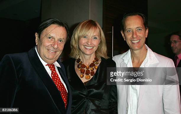 Actors Barry Humphries, Lizzie Spender and Richard E. Grant attend the after show party following the opening night of the music production of 'My...