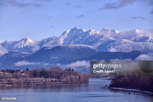 fraser river in winter, bc, canada - vancouver canada imagens e fotografias de stock