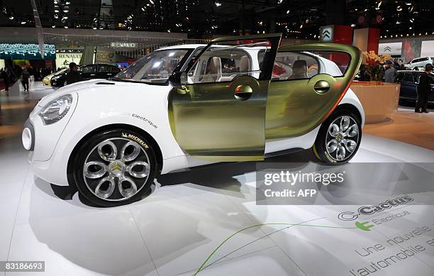 Picture taken on October 3, 2008 shows a Citroen C Cactus electric concept car at the 2008 Motor show in Paris. French President Nicolas Sarkozy...