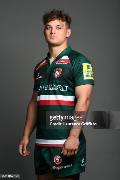 Will Evans of Leicester Tigers poses for a portrait during the squad photo call for the 2017-2018 Aviva Premiership Rugby season at Welford Road on...