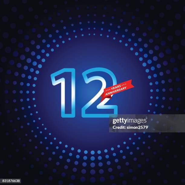 twelve years anniversary icon with blue color background - 12 13 years stock illustrations