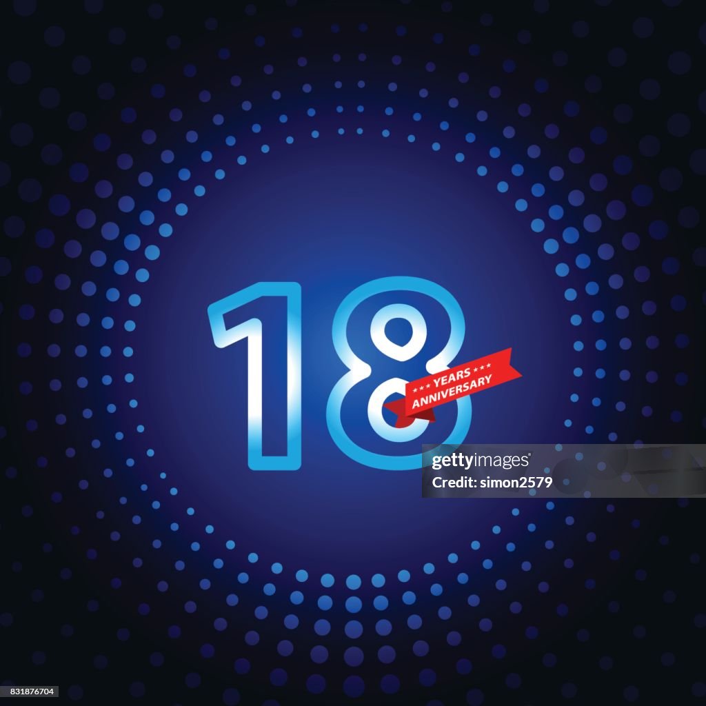 Eighteen years anniversary icon with blue color background