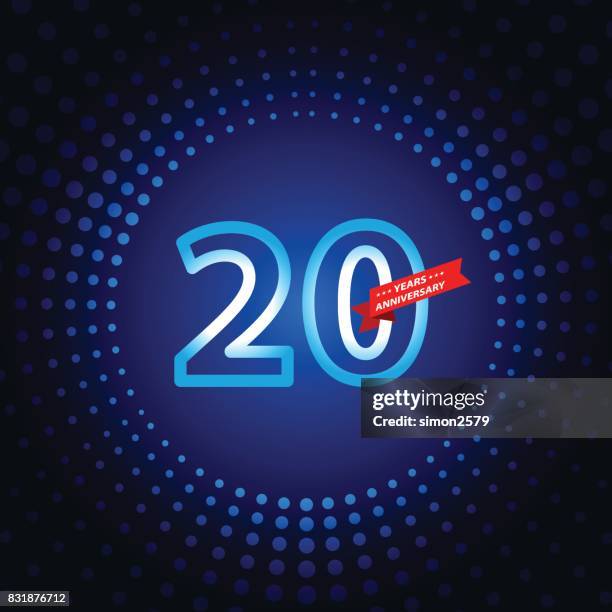 zwanzig jahre jubiläum symbol mit blauer farbe hintergrund - 20 years anniversary stock-grafiken, -clipart, -cartoons und -symbole