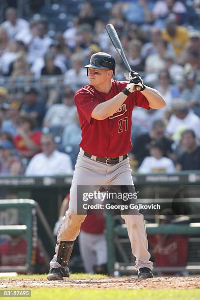 Third baseman Geoff Blum of the Houston Astros bats against the Pittsburgh Pirates at PNC Park on September 21, 2008 in Pittsburgh, Pennsylvania. The...