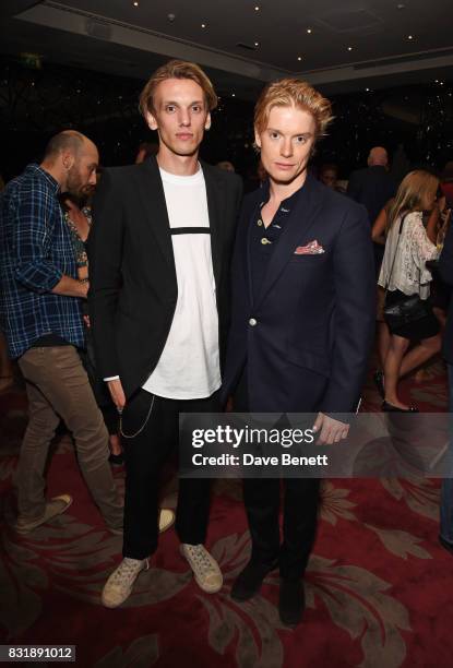 Jamie Campbell Bower and Freddie Fox attend the Raindance Film Festival anniversary drinks reception at The Mayfair Hotel on August 15, 2017 in...