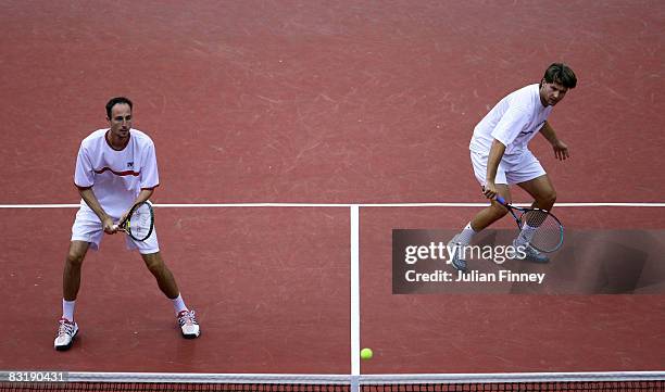 Igor Zelenay of Slovakia and David Skoch of Czech Republic in action in their doubles match against Sergiy Stakhovsky of Ukraine and Potito Starace...