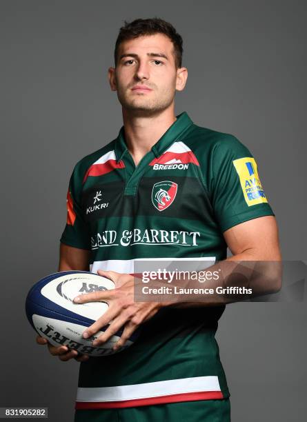 Jonny May of Leicester Tigers poses for a portrait during the squad photo call for the 2017-2018 Aviva Premiership Rugby season at Welford Road on...