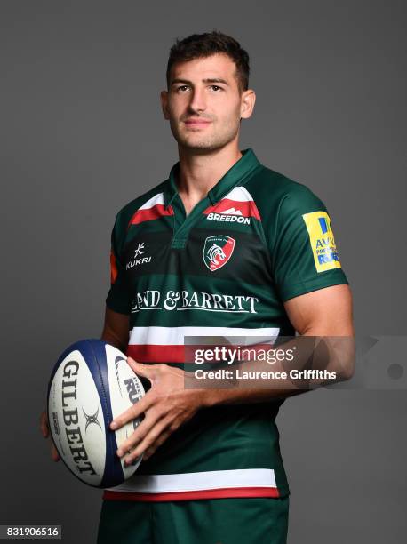 Jonny May of Leicester Tigers poses for a portrait during the squad photo call for the 2017-2018 Aviva Premiership Rugby season at Welford Road on...