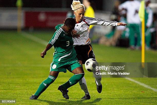 Doris Ewhubare of Nigeria fights for the ball during the U17 women international friendly match between Germany and Nigeria on October 9, 2008 in...