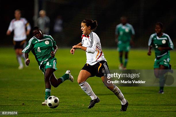 Dzsenifer Marozsan of Germany fights for the ball during the U17 women international friendly match between Germany and Nigeria on October 9, 2008 in...