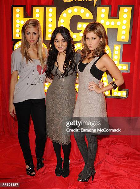 Jemma McKenzie-Brown, Vanessa Hudgens and Ashley Tisdale attend the press junket for High School Musical 3: Senior Year at the Dorchester on October...