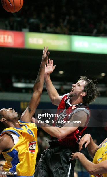 Matt Nielsen of Rytas and Terence Morris of Maccabi in action during the Euroleague Basketball Game 2 between Lietuvos Rytas v Maccabi Elite Tel Aviv...